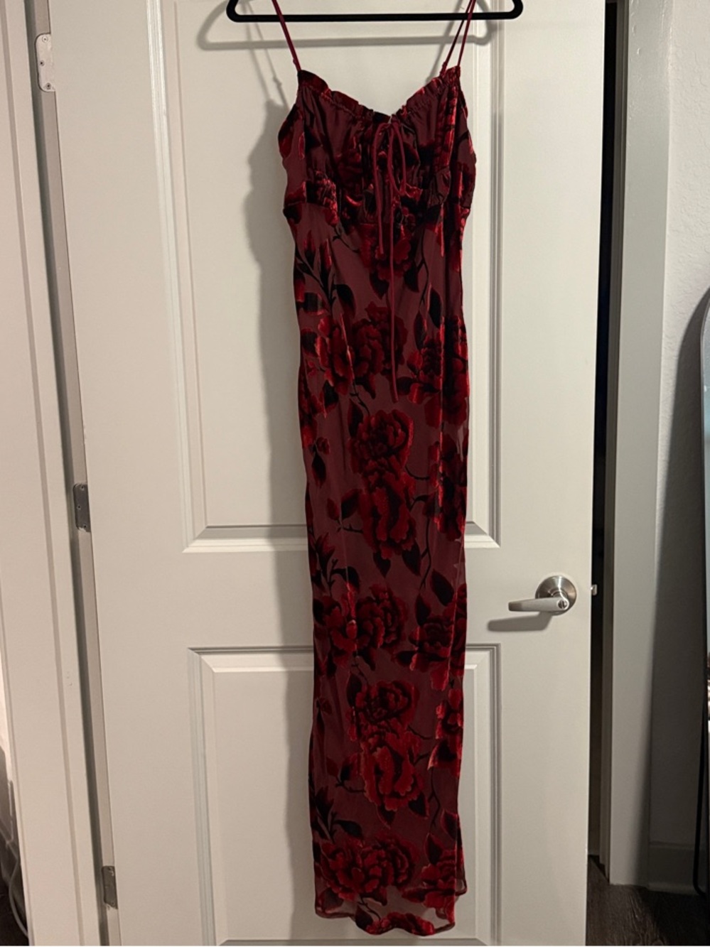 NWT Rare London Devore Floral Tie Front Chiffon Maxi Dress in Burgundy Print